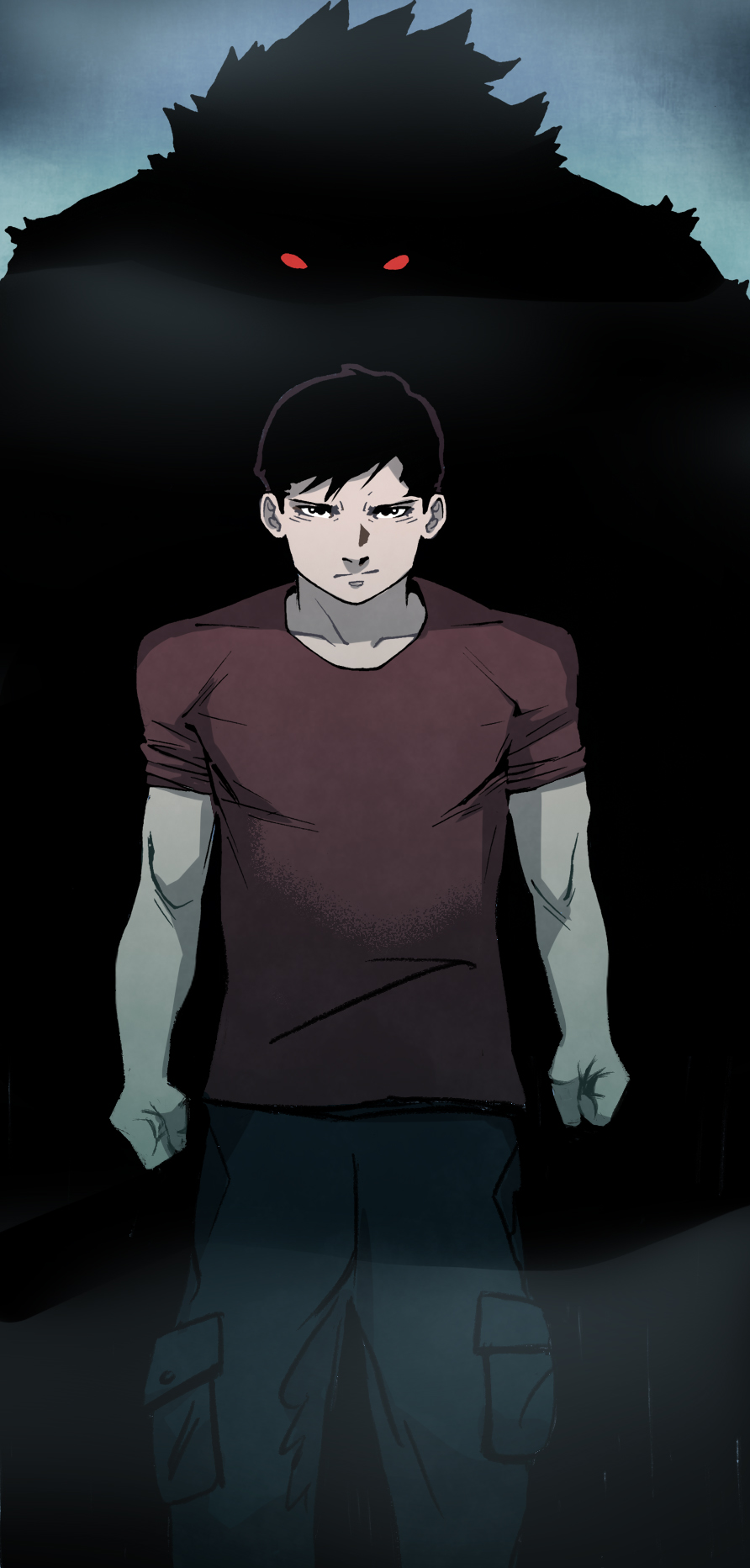 Barkskin short film key art — boy with kapre silhouette