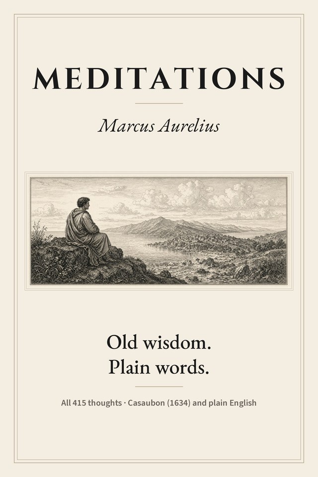 Cover of Meditations by Marcus Aurelius: Old wisdom. Plain words.